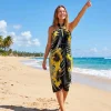 Sarong / pareo - Strandkleding wikkelrok - Zwart / gele bloem