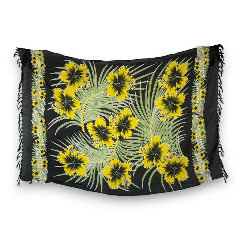 Sarong / pareo - Strandkleding wikkelrok - Zwart / gele bloem