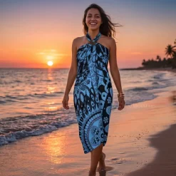 Sarong / pareo - Strandkleding wikkelrok - Zwart / blauw Mandala