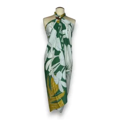 Sarong / pareo - Strandkleding wikkelrok - Wit / groene hibiscus flower