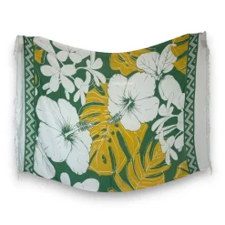 Sarong / pareo - Strandkleding wikkelrok - Wit / groene hibiscus flower