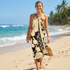 Sarong / pareo - Strandkleding wikkelrok - Beige / zwart flower