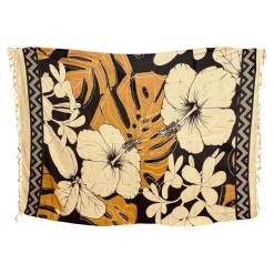 Sarong / pareo - Strandkleding wikkelrok - Beige / zwart flower