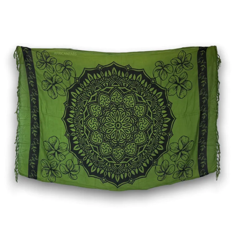 Sarong / pareo - Strandkleding wikkelrok - Groen / zwart Mandala