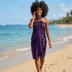 Sarong / pareo - Strandkleding wikkelrok - Zwart / paarse Mandala