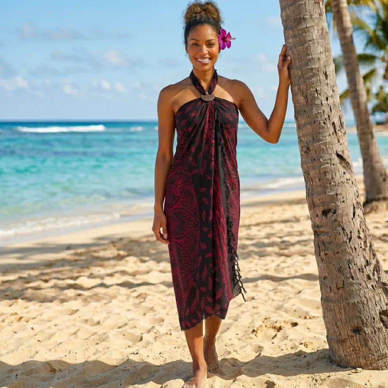 Sarong / pareo - Strandkleding wikkelrok - Zwart / rood Mandala