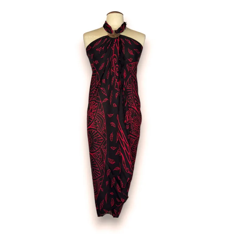 Sarong / pareo - Strandkleding wikkelrok - Zwart / rood Mandala