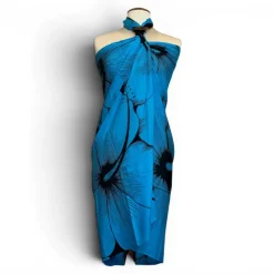 Sarong / pareo - Strandkleding wikkelrok - Blauw Zwart Hibiscus Breeze