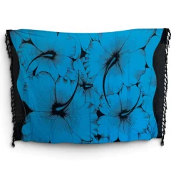Sarong / pareo - Strandkleding wikkelrok - Blauw Zwart Hibiscus Breeze