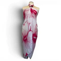 Sarong / pareo - Strandkleding wikkelrok - Rood Wit Hibiscus Breeze
