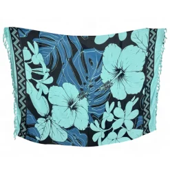Sarong / pareo - Strandkleding wikkelrok - Turquoise grote bloem