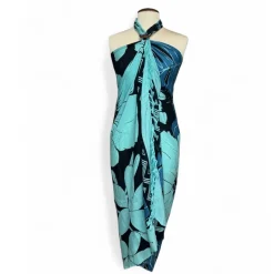 Sarong / pareo - Strandkleding wikkelrok - Turquoise grote bloem