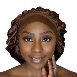 Satijnen Haar Bonnet - Bruin (Satijnen Slaapmuts )
