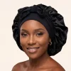 Satijnen Haar Bonnet met Banden - Zwart (Satijnen Slaapmuts )