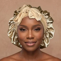 Satijnen Haar Bonnet met Banden - Kaki (Satijnen Slaapmuts )