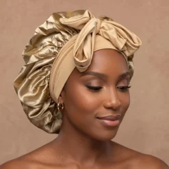 Satijnen Haar Bonnet met Banden - Kaki (Satijnen Slaapmuts )