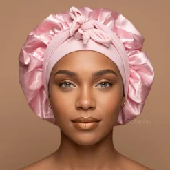 Satijnen Haar Bonnet met Banden - Roze (Satijnen Slaapmuts )
