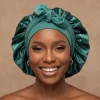 Satijnen Haar Bonnet met Banden - Groen (Satijnen Slaapmuts )
