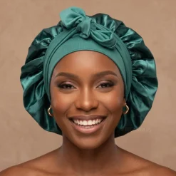 Satijnen Haar Bonnet met Banden - Groen (Satijnen Slaapmuts )