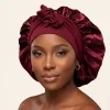 Satijnen Haar Bonnet met Banden - Rood (Satijnen Slaapmuts )