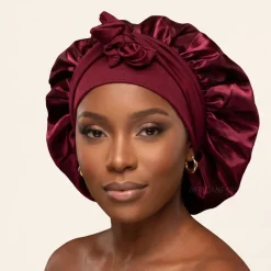 Satijnen Haar Bonnet met Banden - Rood (Satijnen Slaapmuts )