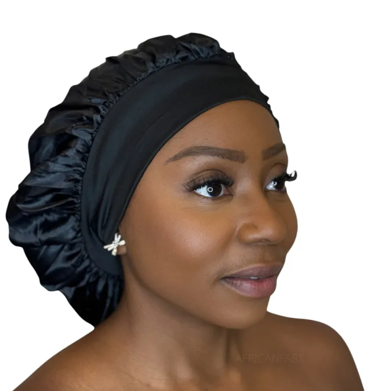 Satijnen Haar Bonnet - Zwart (Satijnen Slaapmuts )