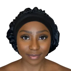 Satijnen Haar Bonnet - Zwart (Satijnen Slaapmuts )