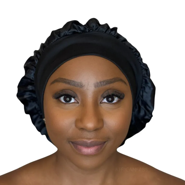 Satijnen Haar Bonnet - Zwart (Satijnen Slaapmuts )