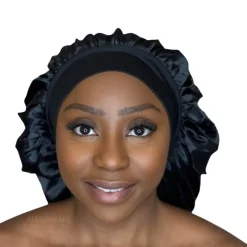 Satijnen Haar Bonnet - Zwart (Satijnen Slaapmuts )