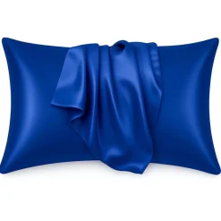 Satijnen kussensloop Donkerblauw 60 x 70 cm hoofdkussen formaat - Satin pillow case / Zijdezachte kussensloop van satijn
