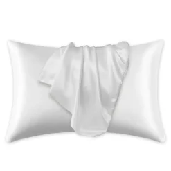 Satijnen kussensloop Wit 60 x 70 cm hoofdkussen formaat - Satin pillow case / Zijdezachte kussensloop van satijn