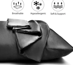 Satijnen kussensloop zwart 60 x 70 cm hoofdkussen formaat - Satin pillow case black / Zijdezachte kussensloop van satijn