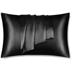 Satijnen kussensloop zwart 60 x 70 cm hoofdkussen formaat - Satin pillow case black / Zijdezachte kussensloop van satijn