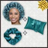 SATIN SET - Bescherm je haar & huid - Teal Satijnen Slaapmuts + Satijnen kussensloop + Scrunchie