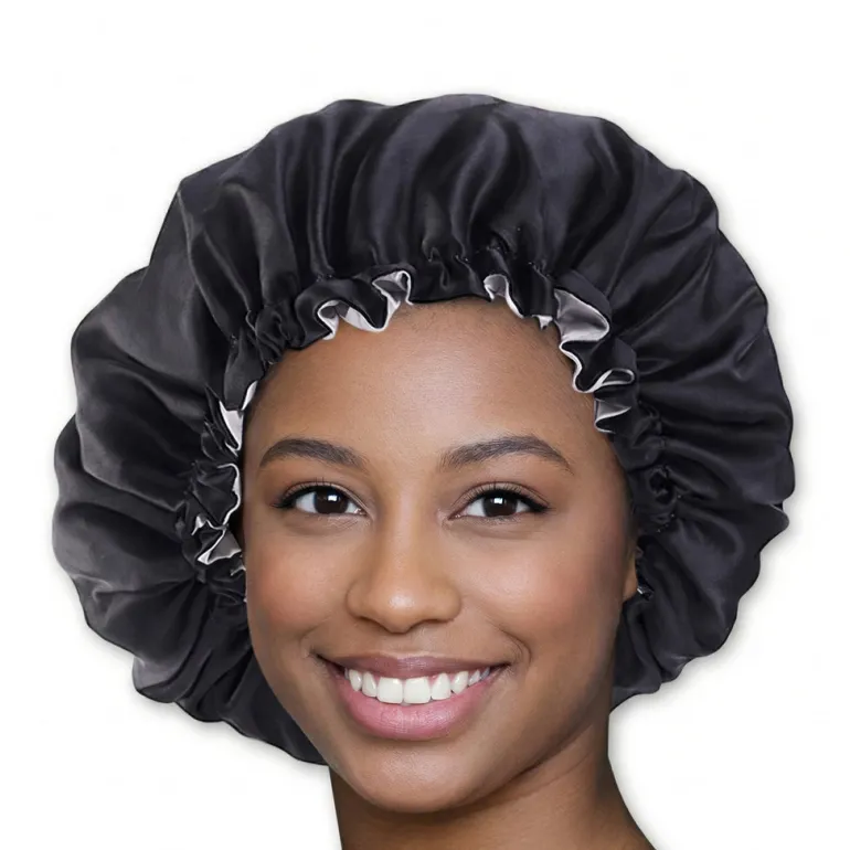 SATIN SET - Bescherm je haar & huid - Zwarte Satijnen Slaapmuts + Satijnen kussensloop + Scrunchie