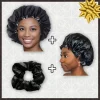SATIN SET - Bescherm je haar & keep it dry - Zwarte Satijnen Slaapmuts + Douchemuts + Scrunchie