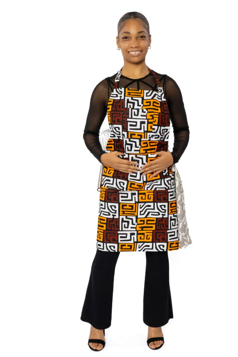 Schort met Afrikaanse print - Bruin Geel Kuba Blocks Congo