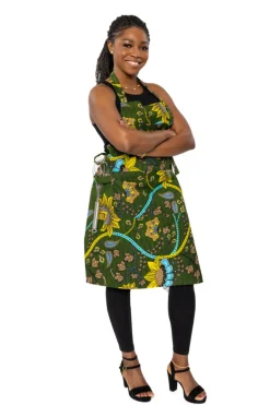 Schort met Afrikaanse print - Groen Geel Botanical Flow
