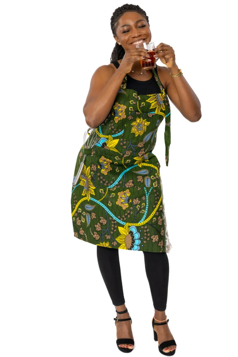 Schort met Afrikaanse print - Groen Geel Botanical Flow