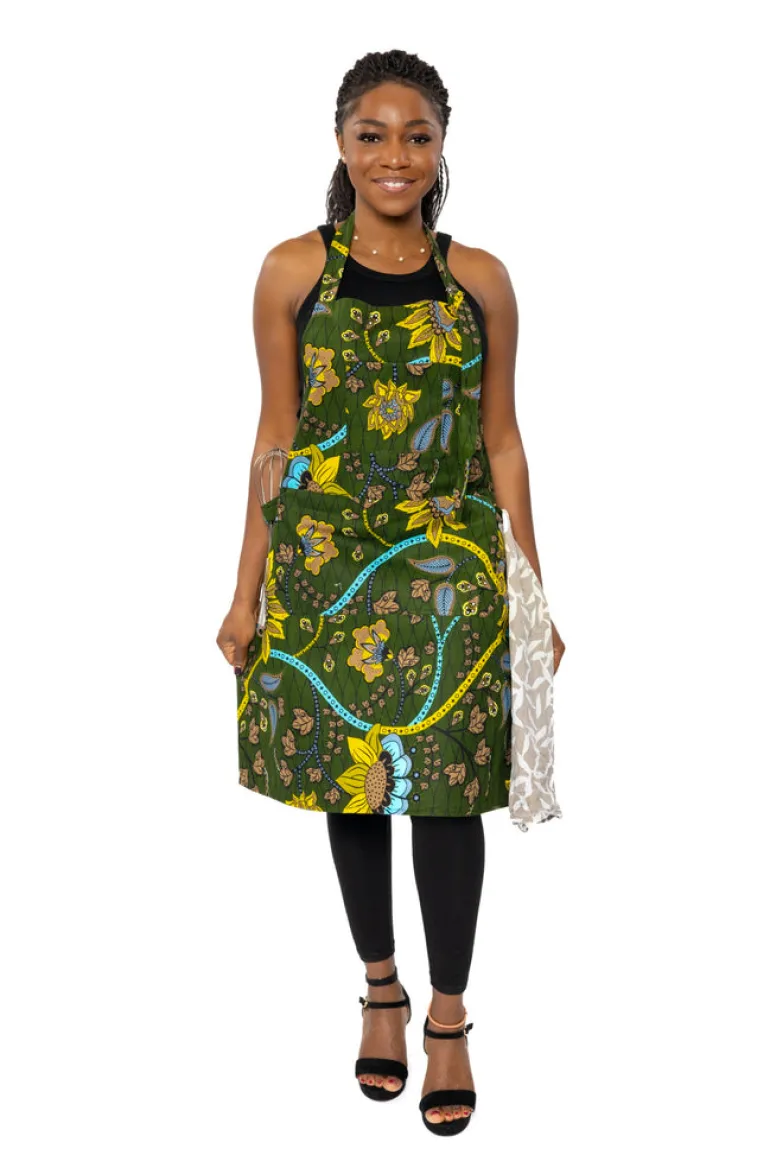 Schort met Afrikaanse print - Groen Geel Botanical Flow