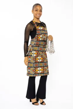 Schort met Afrikaanse print - Rood Oranje Bogolan Symbols