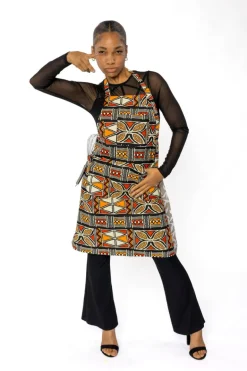 Schort met Afrikaanse print - Rood Oranje Bogolan Symbols