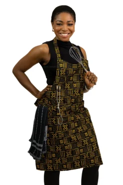 Schort met Afrikaanse print - Zwart / Gele X Bogolan