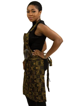 Schort met Afrikaanse print - Zwart / Gele X Bogolan
