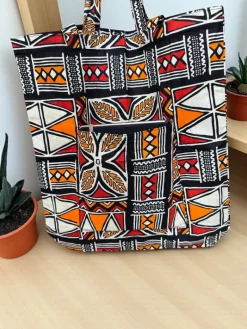 Shopper tas met Afrikaanse print - Oranje - Herbruikbare Boodschappentas van katoen