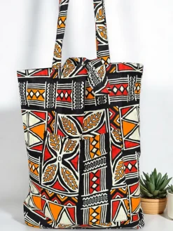 Shopper tas met Afrikaanse print - Oranje - Herbruikbare Boodschappentas van katoen