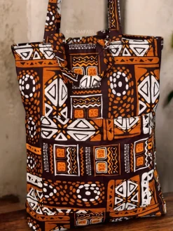 Shopper tas met Afrikaanse print - Bruine Bogolan - Herbruikbare Boodschappentas van katoen