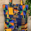 Shopper tas met Afrikaanse print - Blauw Oranje Kente - Herbruikbare Boodschappentas van katoen