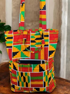 Shopper tas met Afrikaanse print - Geel Groene Kente - Herbruikbare Boodschappentas van katoen