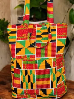 Shopper tas met Afrikaanse print - Geel Groene Kente - Herbruikbare Boodschappentas van katoen